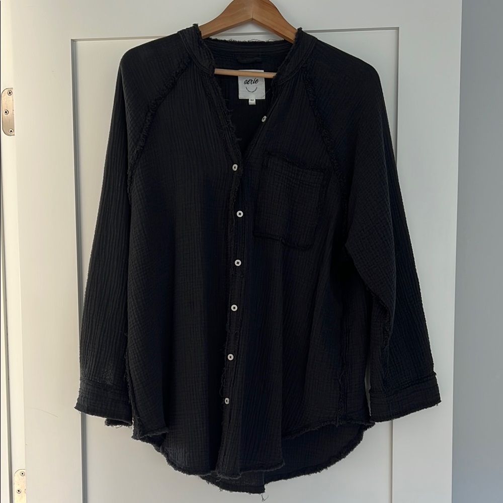 AERIE Black gauze oversized shirt